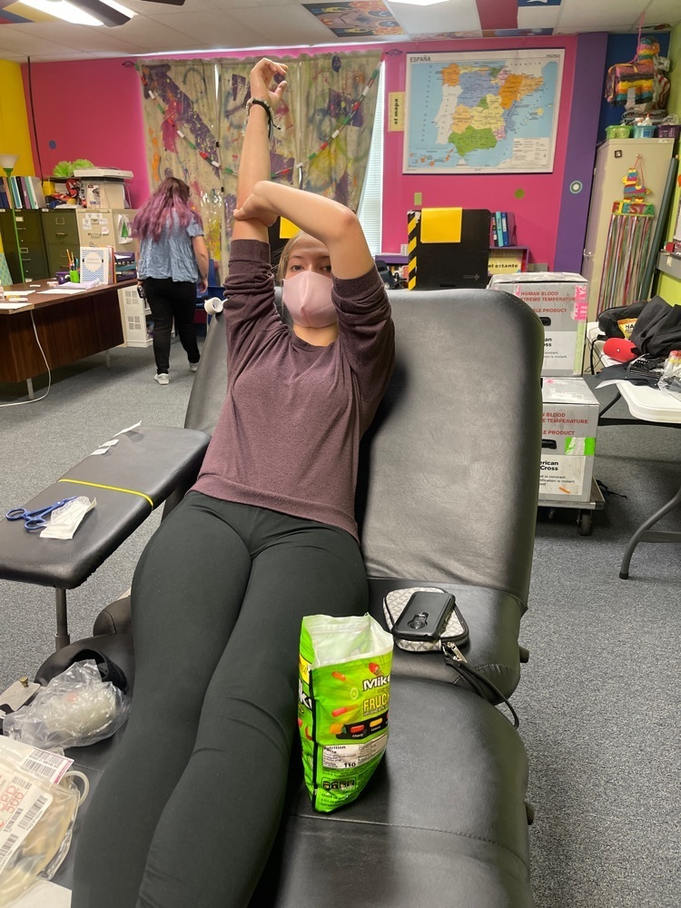 Jasmine F is donating blood for the first time. Thanks Jasmine!